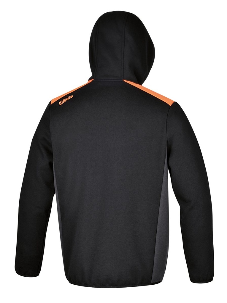 Felpa zip lunga con cappuccio, nera con inserti in grigio antracite Beta 7566NG S