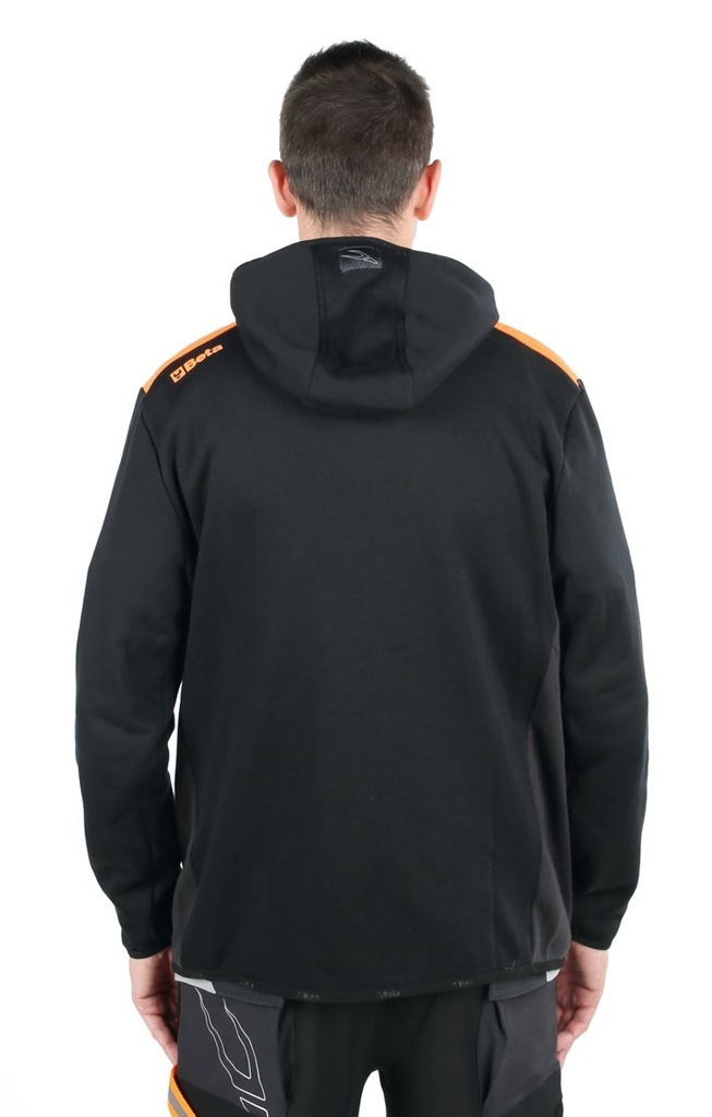 Felpa zip lunga con cappuccio, nera con inserti in grigio antracite Beta 7566NG S