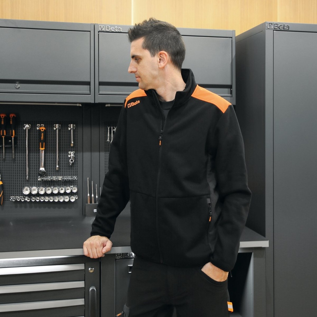 Felpa zip lunga, nera con inserti in grigio antracite Beta 7565NG L