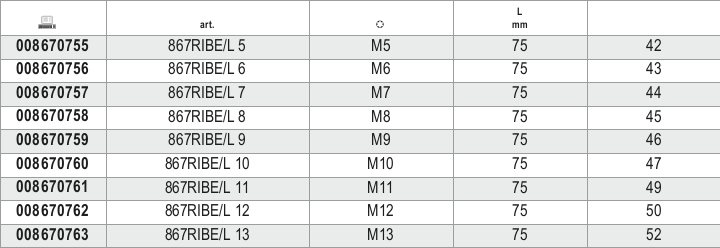 Tabella misure – Inserti per avvitatori per viti con impronta RIBE® Beta 867RIBE/L 5