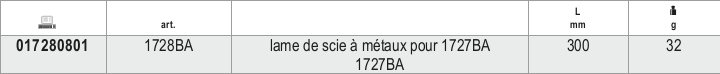 Tabella misure – Lama per seghetto per 1727BA Beta 1728BA