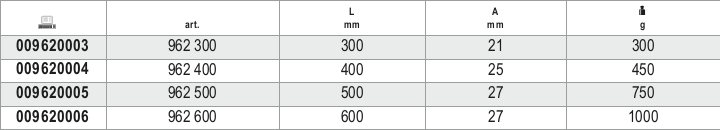 Tabella misure – Levagomme Beta 962 400