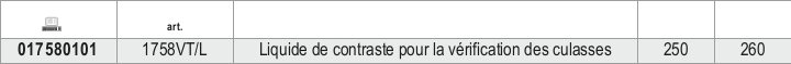 Tabella misure – Liquido di contrasto per verifica testate Beta 1758VT/L