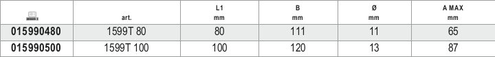 Tabella misure – Morse parallele per trapano Beta 1599T 80