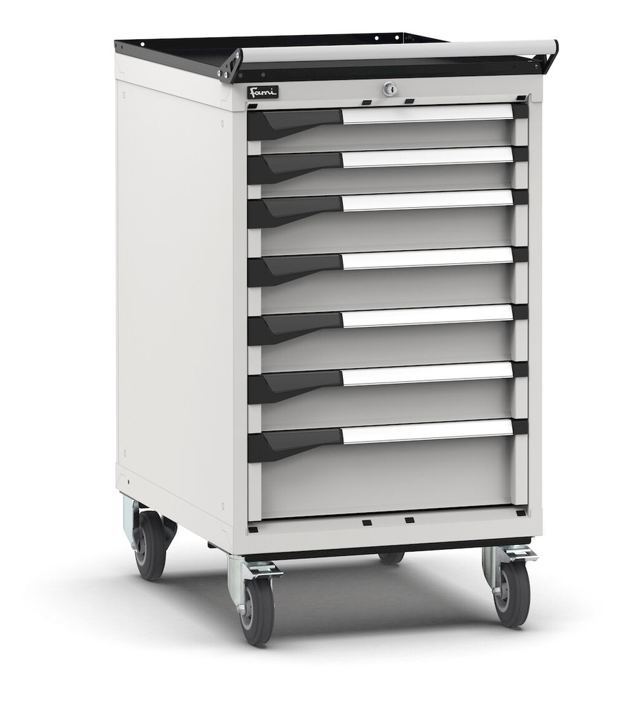 [M23R080C0106508] Armadio con ruote con 7 cassetti 2x75 4x100 1x150 Master – H 1022 mm – Grigio chiaro (RAL 7035)