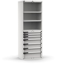 [M32A200C010FT08] Cassettiera Master con 7 cassetti 2xPR 2x75 1x100 3x150 1x200 – H 2000 mm – 714 × 573 × 2000 mm (36×27 EH), Telescopica 100% – 200 kg, Grigio chiaro (RAL 7035)
