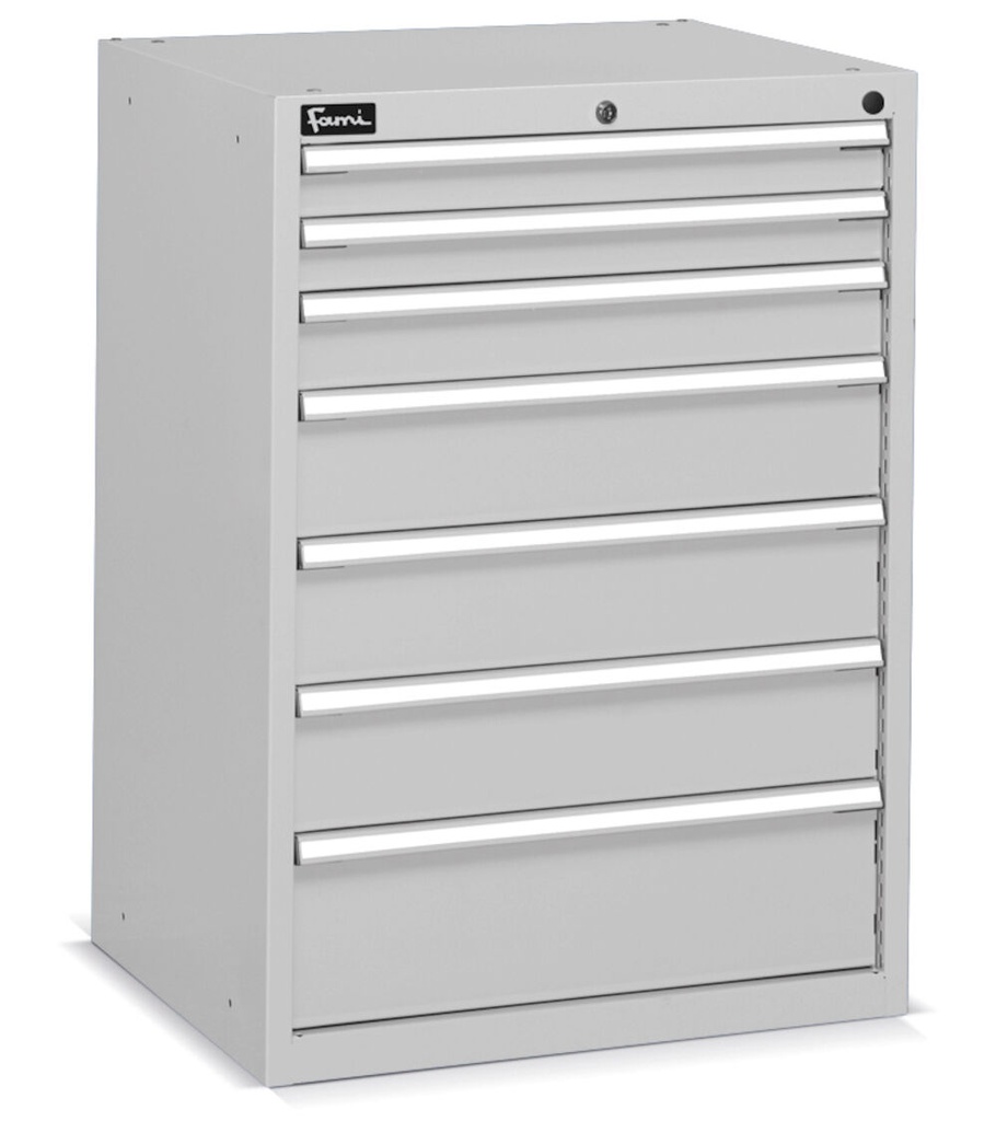 [FDF10905408] Cassettiera Flexa con 7 cassetti 2x75 1x100 3x150 1x200 – H 1002 mm – 717 × 600 × 1002 mm (36×27 EH), Grigio chiaro (RAL 7035)