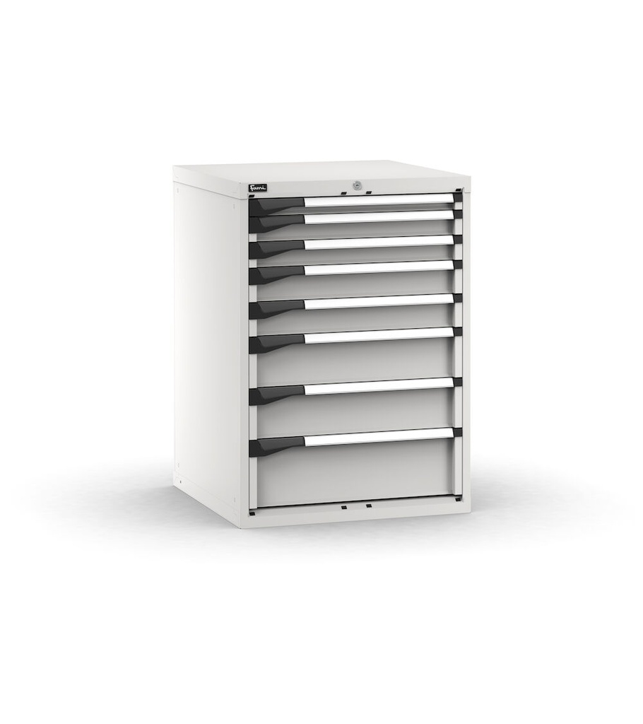 [M33A100C010CV08] Cassettiera Master con 8 cassetti 1x50 2x75 2x100 2x150 1x200 – H 1000 mm – 714 × 726 × 1000 mm (36×36 EH), Telescopica 100% – 200 kg, Grigio chiaro (RAL 7035)