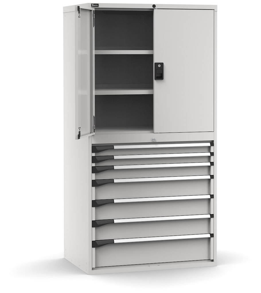 [M53A200C010TA08] Cassettiera Master con porte con 7 cassetti 2xPR 2x75 1x100 3x150 1x200 – H 2000 mm – 54×36 EH – Flessibile – fino a 100 kg, Grigio chiaro (RAL 7035)