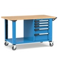 [MASTERMR1534] Banco con ruote con 5 cassetti 2x75 1x100 1x150 1x200 Master – H 921/1271 mm – 1500 × 750 × 921/1271 mm, Blu + Grigio antracite (RAL 5012+7016)