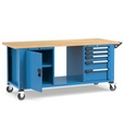 [MASTERMR2052] Banco con ruote con porta con 5 cassetti 2x75 1x100 1x150 1x200 1xPR Master – H 921/1271 mm – 2000 × 750 × 921/1271 mm, Blu + Grigio antracite (RAL 5012+7016)