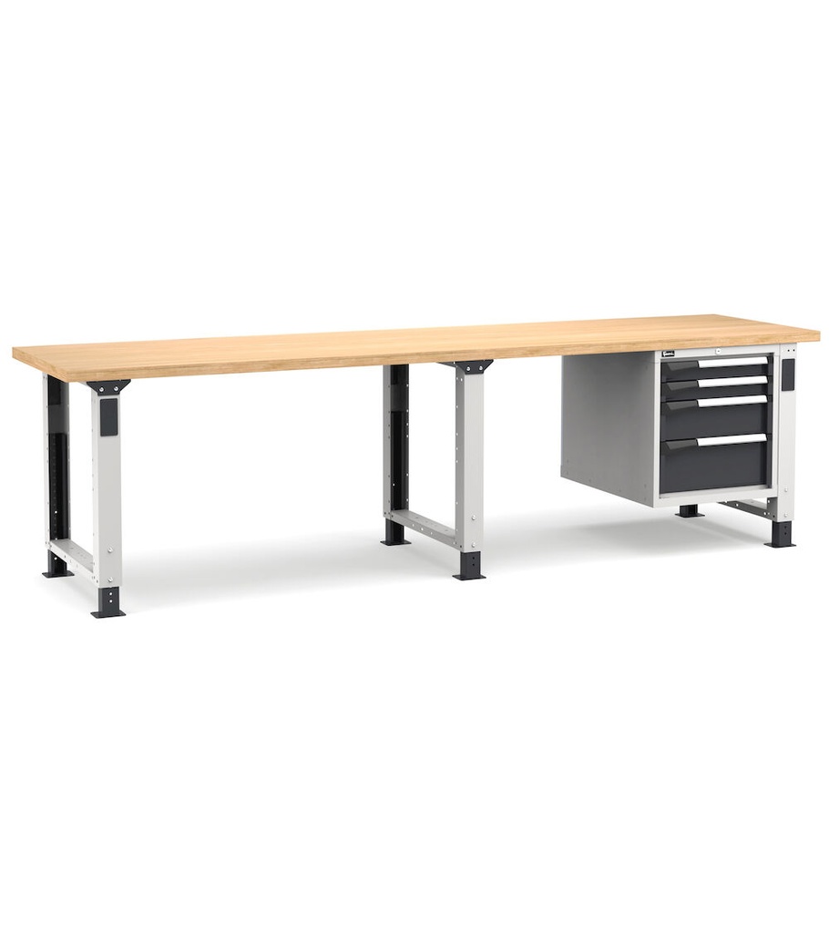 [MASTERWR3021] Banco con 4 cassetti 2x75 1x150 1x200 Master – H 765/1115 mm – 3000 × 750 × 765/1115 mm, Grigio chiaro + Grigio antracite (RAL 7035+7016)
