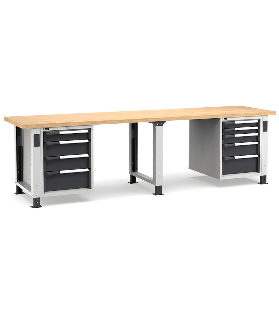 [MASTERWR3057] Banco con 9 cassetti 2x75 2x100 3x150 2x200 Master – H 765/1115 mm – 3000 × 750 × 765/1115 mm, Grigio chiaro + Grigio antracite (RAL 7035+7016)