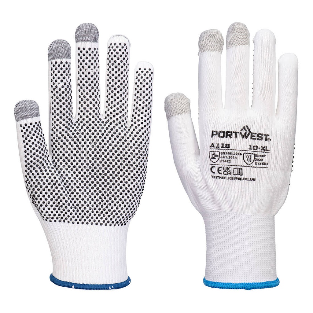 Guanto touchscreen con puntini in PVC Grip 13 (Pk12  ) – Bianco/grigio (W7R)