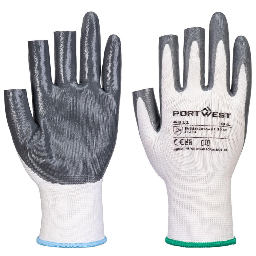 Guanto Grip 13 in nitrile senza 3 dita (Pk12) – Bianco/grigio (W7R)