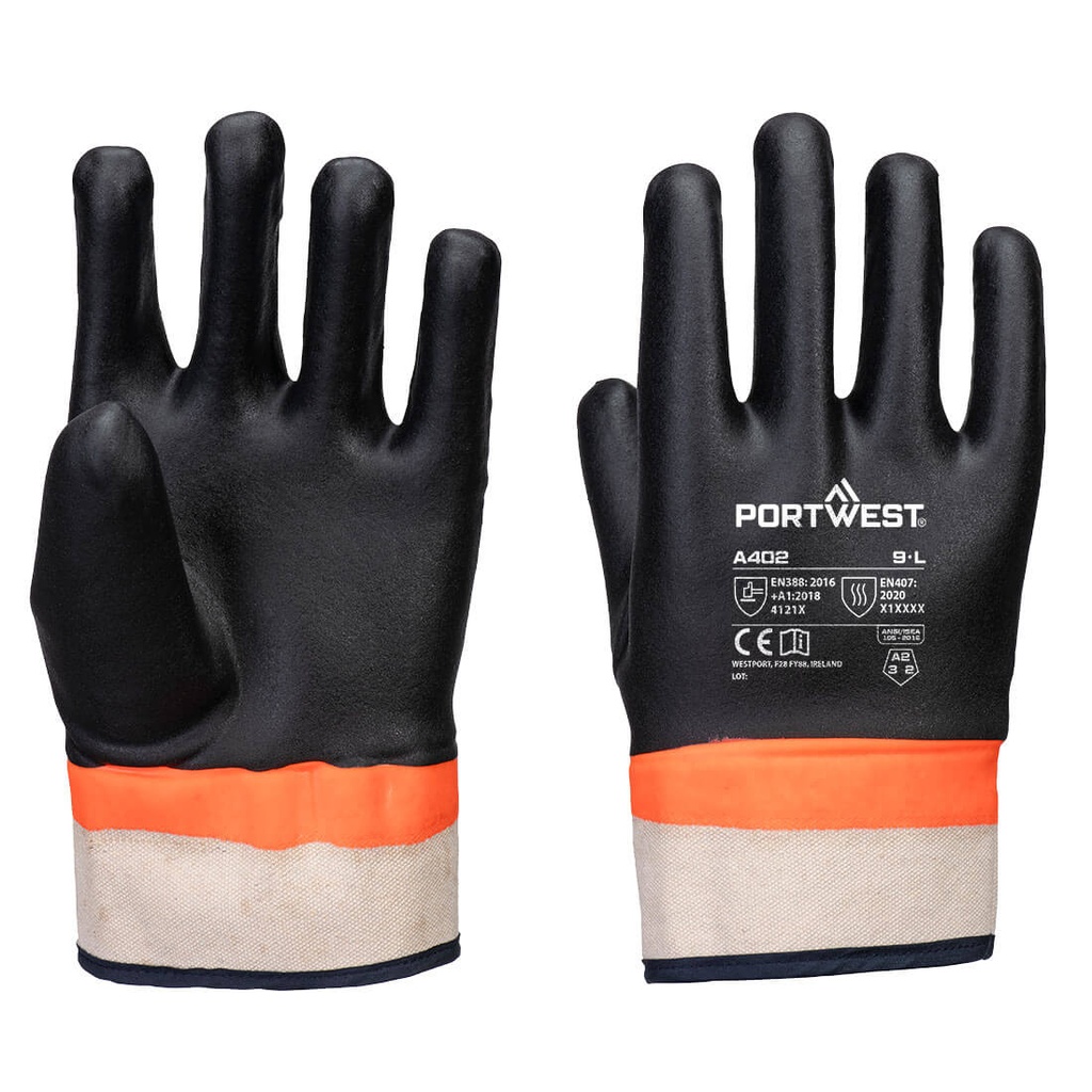 Guanto Grip PVC Sandy a doppia immersione – Nero/arancione (K1R)