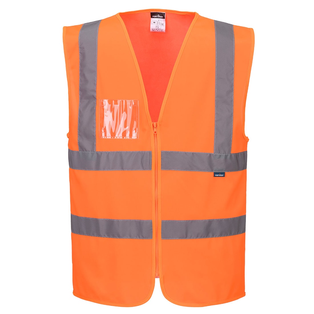 Gilet i-Vis bande orizzontali e verticali con zip – Arancione