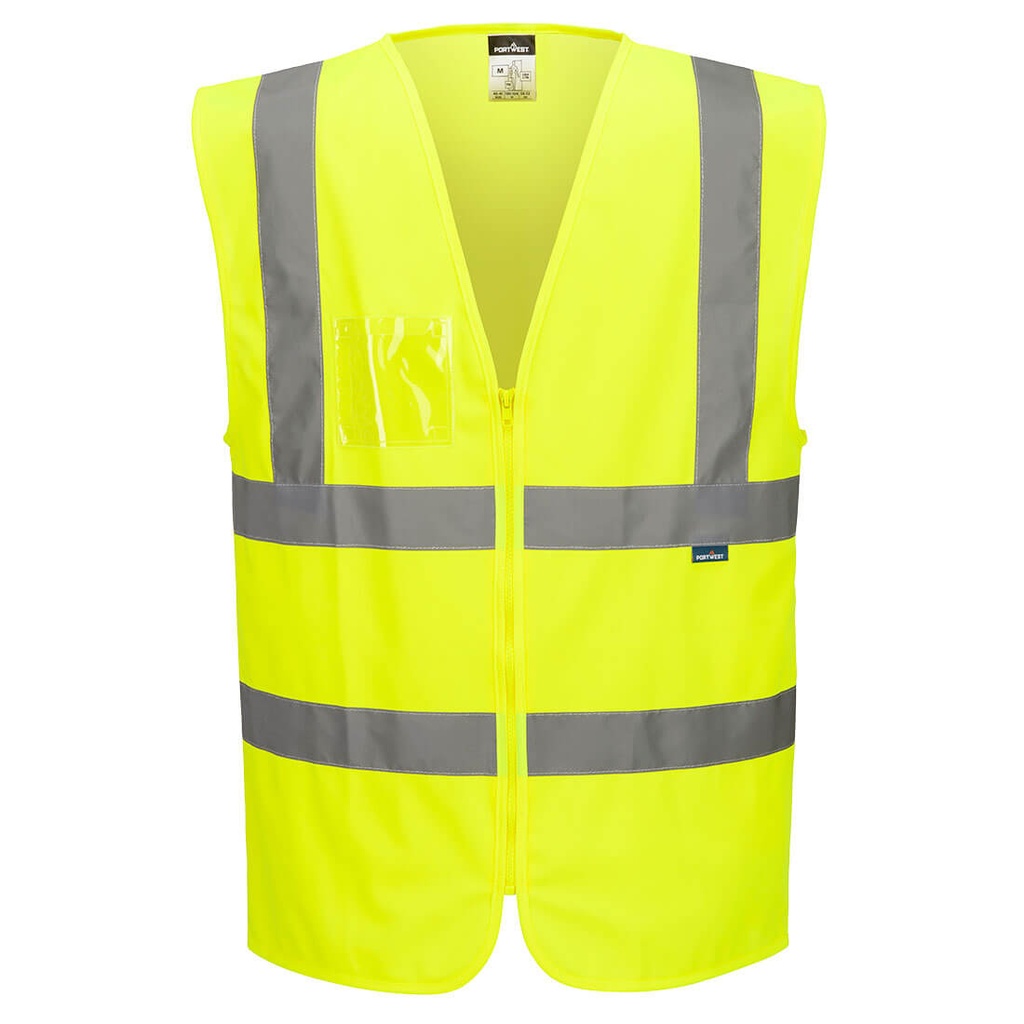 Gilet i-Vis bande orizzontali e verticali con zip – Giallo