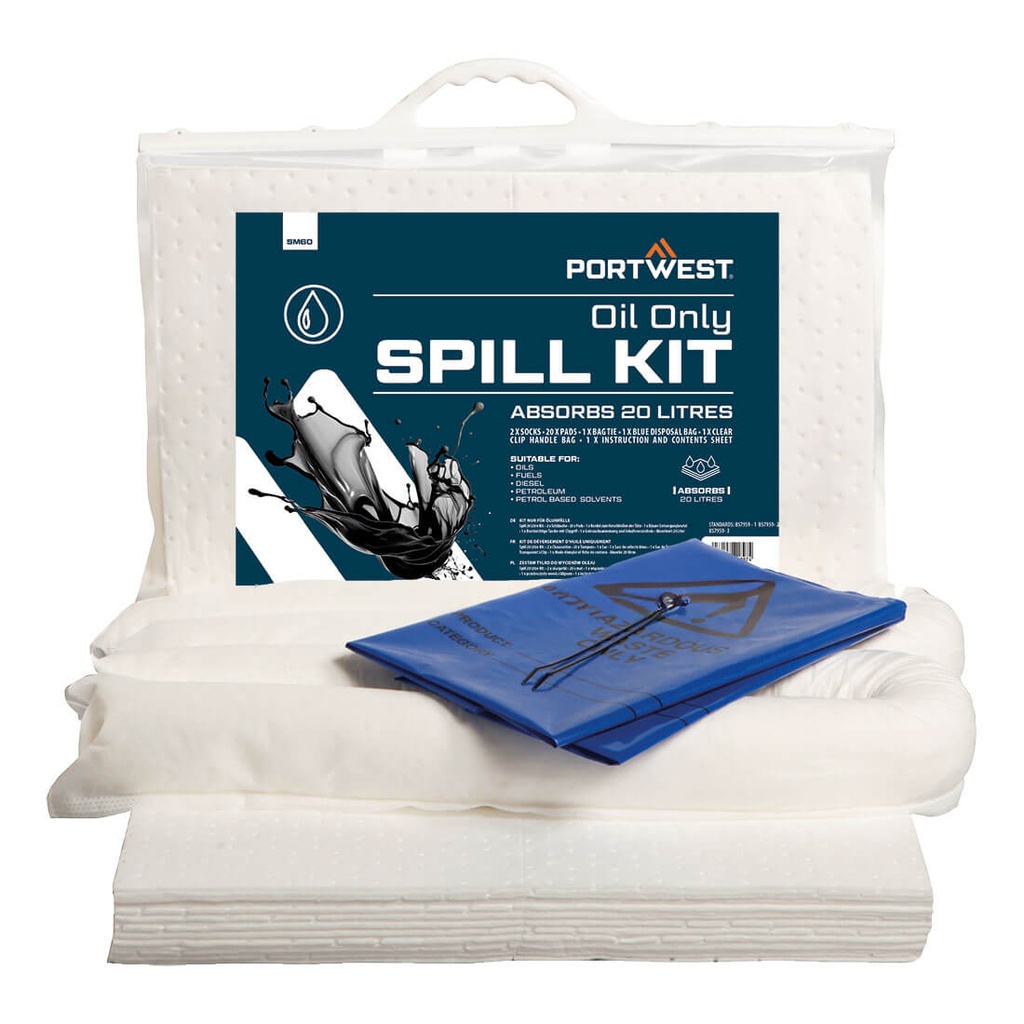 Kit assorbente per olio da 20 litri – Bianco
