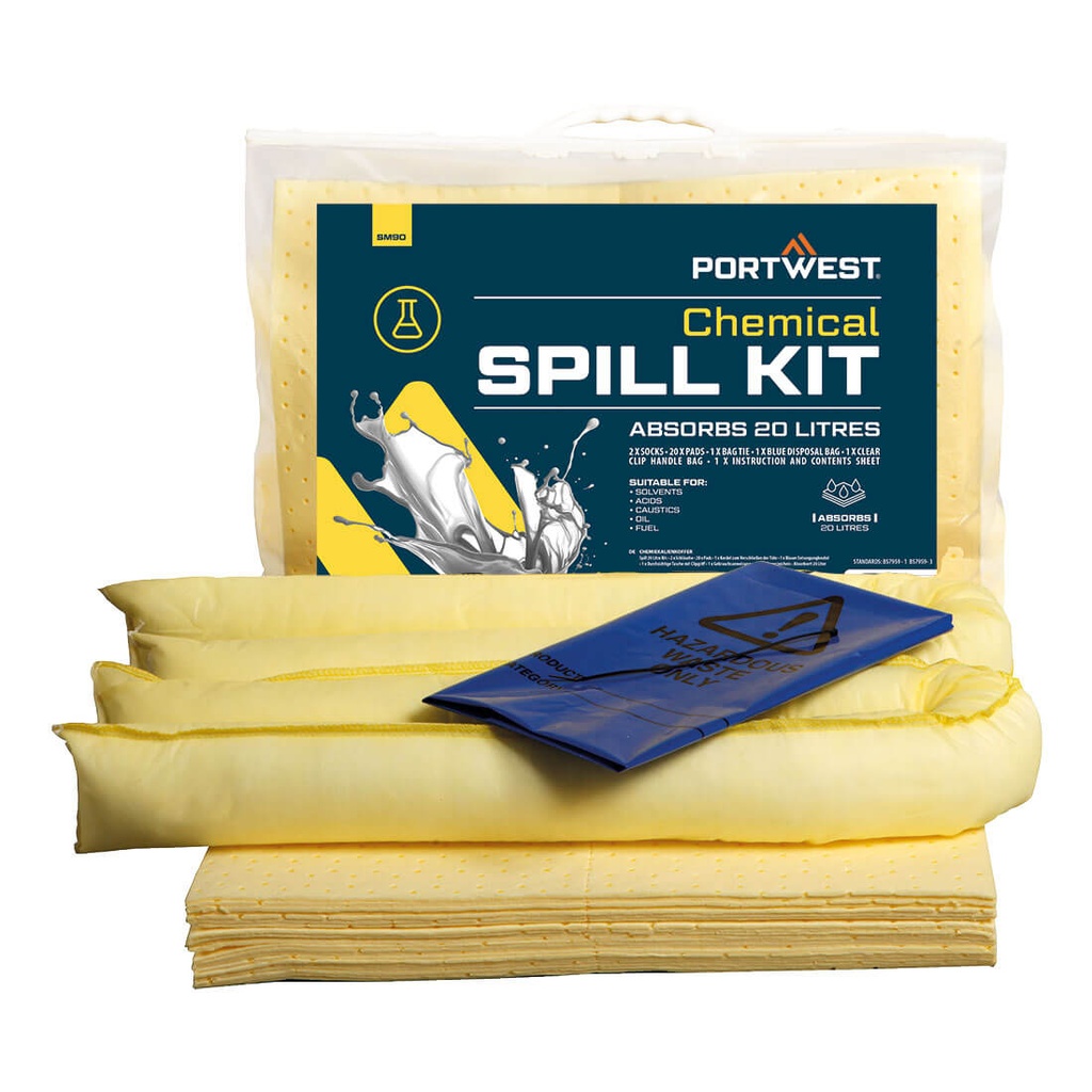 Kit assorbente per prodotti chimici 20 Litri – Giallo