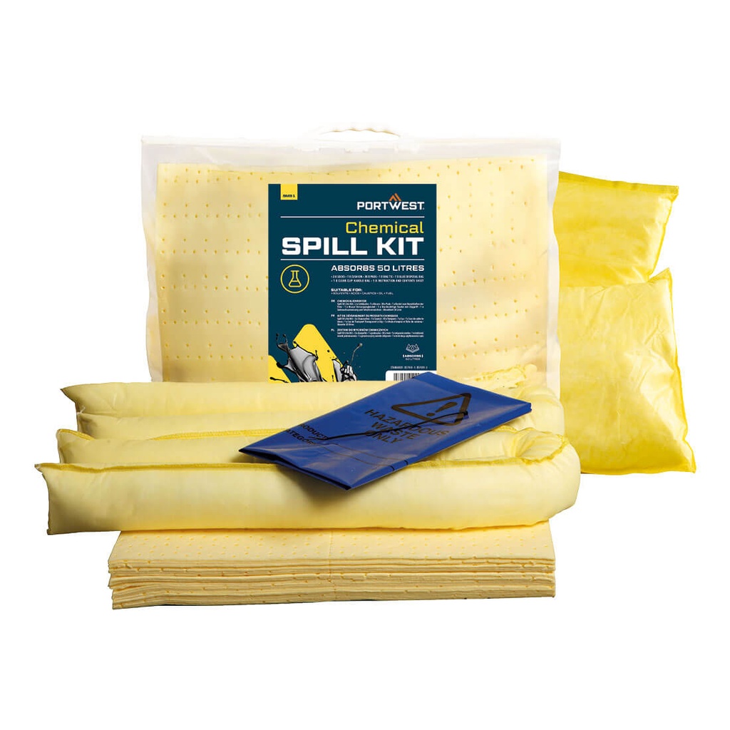 Kit assorbente per prodotti chimici da 50 litri – Giallo