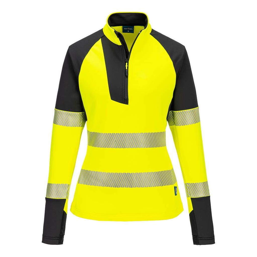 Felpa da donna con zip 1/4 PW3 Hi-Vis – Giallo/nero