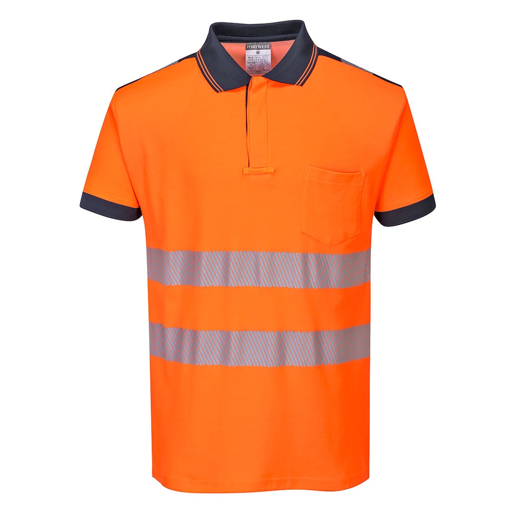 PW3 Polo manica corta Hi-Vis – Arancione/blu navy