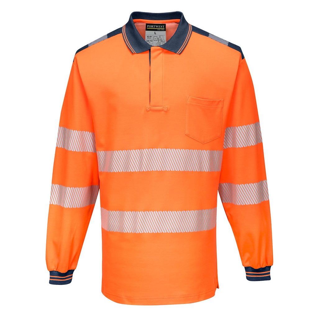 PW3 Polo manica lunga Hi-Vis – Arancione/blu navy