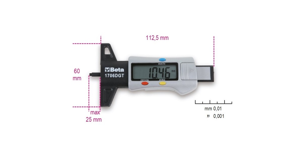 [017060011] Calibro di profondità digitale per battistrada pneumatici Beta 1706DGT