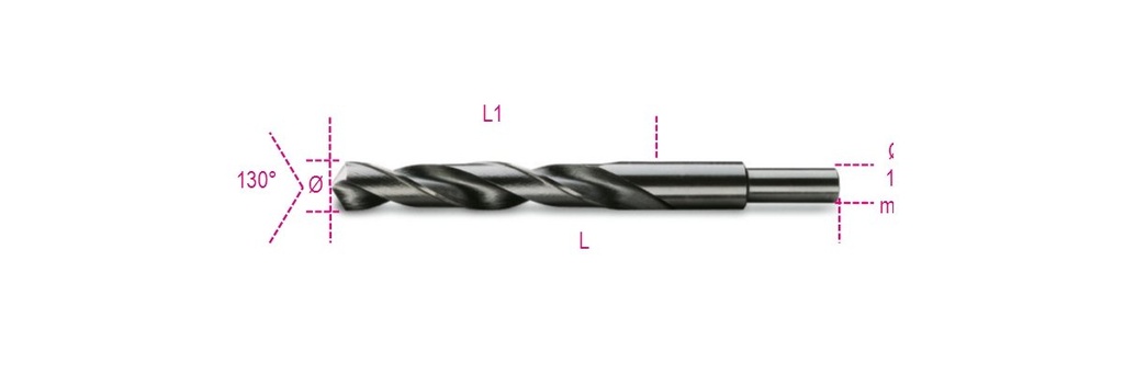 [004120218] Punte elicoidali cilindriche serie corta in acciaio HSS rettificate brunite con codolo ridotto di 13 mm Beta 412A 19,00