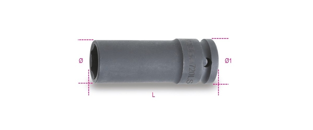 [007200372] Chiavi a bussola Macchina con attacco quadro femmina 1/2" bocca esagonale serie lunga sottile fosfatate Beta 720LS 22