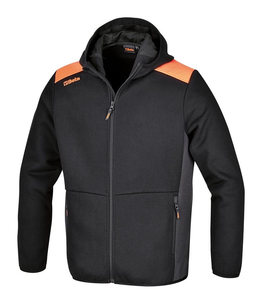 [075660404] Felpa zip lunga con cappuccio, nera con inserti in grigio antracite Beta 7566NG XL