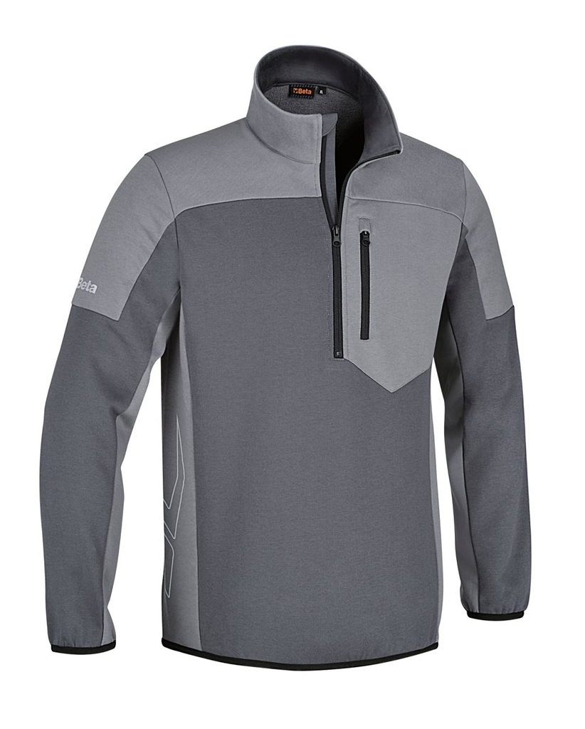 [076430002] Felpa zip corta, 80% cotone, 20% poliestere, 280 g, antracite/grigio chiaro Beta 7643G M