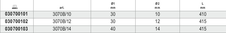 Tabella misure – Asta bilanciatrice per equilibratrice 3070B Beta 3070B/10
