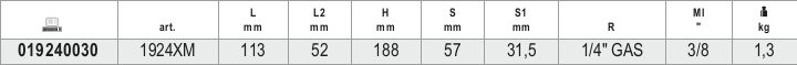 Tabella misure – Avvitatore a impulsi compatto reversibile Beta 1924XM