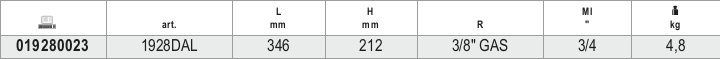 Tabella misure – Avvitatore reversibile Beta 1928DAL