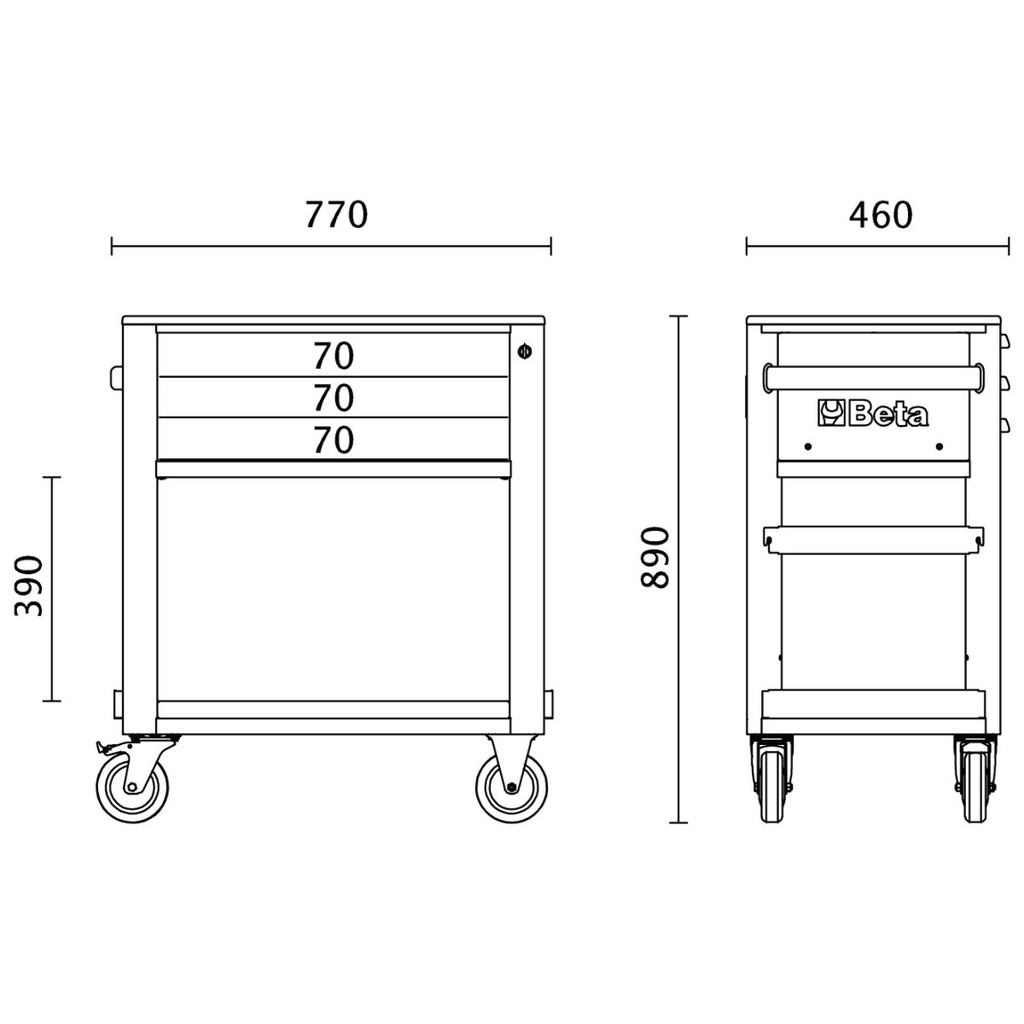 Carrello di servizio con 3 cassetti Beta RSC51-R