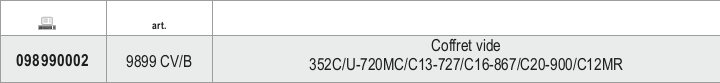 Tabella misure – Cassetta vuota Beta 9899 CV/B