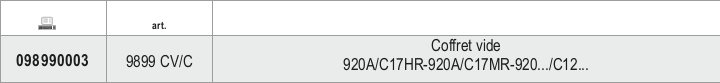 Tabella misure – Cassetta vuota Beta 9899 CV/C