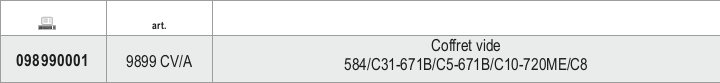 Tabella misure – Cassetta vuota Beta 9899 CV/A