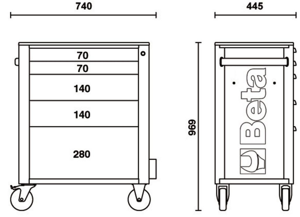 Cassettiera porta attrezzi con 5 cassetti Beta RSC24/5-R