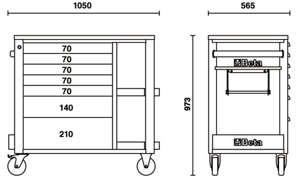 Cassettiera porta attrezzi con 7 cassetti e ripiani laterali Beta RSC24L/7-A