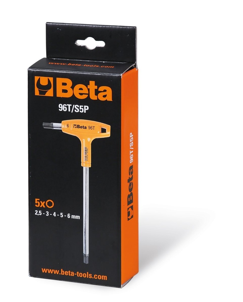 Serie di 5 chiavi maschio esagonale piegate con impugnatura Beta 96T/S5P