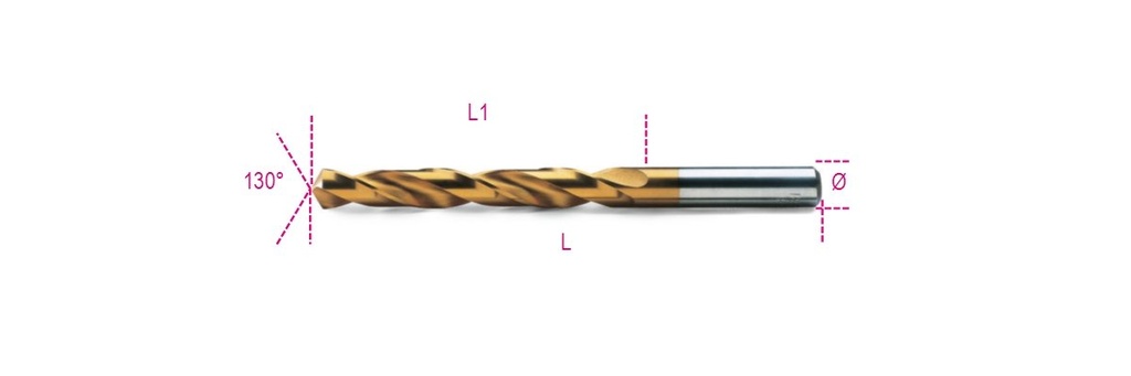 Punte elicoidali cilindriche serie corta in acciaio HSS-TiN rettificate Beta 414 7,50