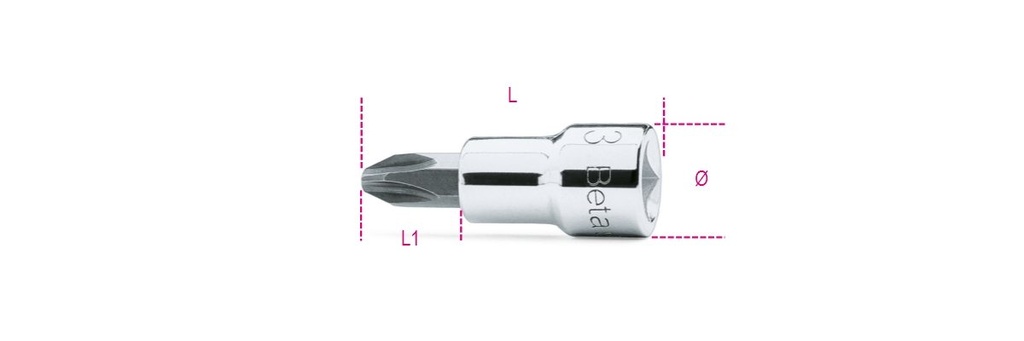 Chiavi a bussola a mano a giravite per viti con impronta a croce Philips® con attacco quadro 3/8" cromate - inserti bruniti Beta 910PH 4