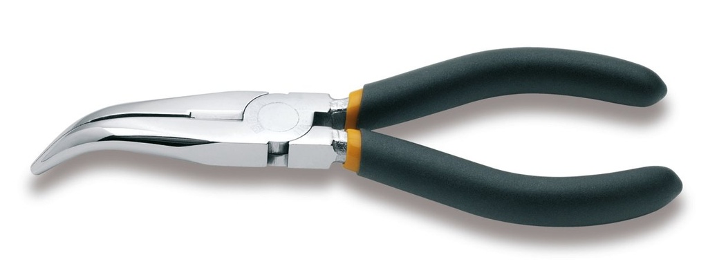 Pinze a becchi mezzotondi lunghissimi piegati zigrinati cromate manici ricoperti con 2 strati di PVC antiscivolo Beta 1168 200