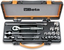Beta 910AS/MBM-C18 – Assortimento di 13 chiavi a bussola a mano poligonali e 5 accessori in cassetta di lamiera