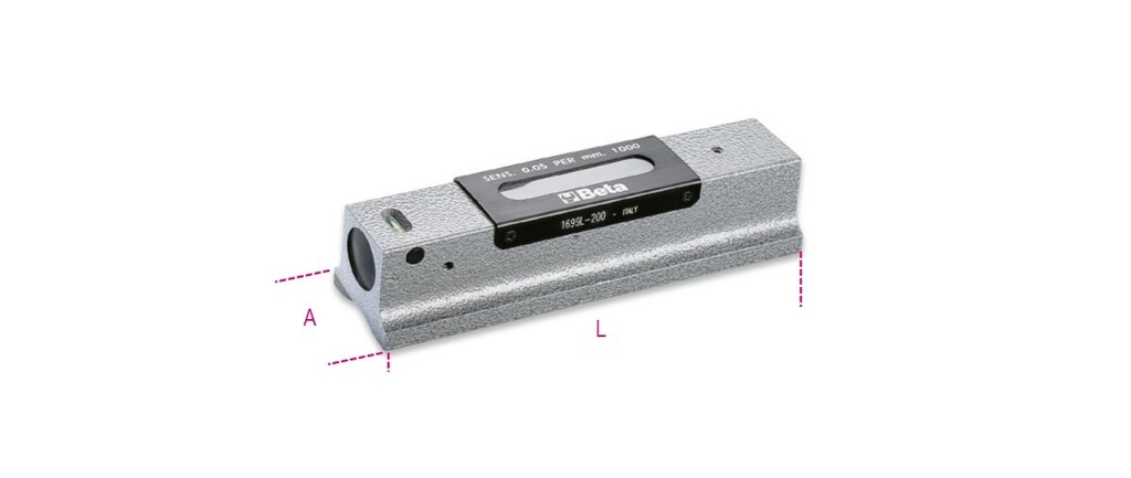 [016990002] Livella lineare di precisione in ghisa con base prismatica rettificata a 2 fiale infrangibili in astuccio di legno Beta 1699L