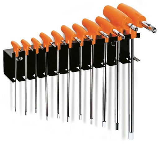 Beta 96T/SP – Serie di 11 chiavi maschio esagonale piegate con impugnatura di manovra (art. 96T) con supporto