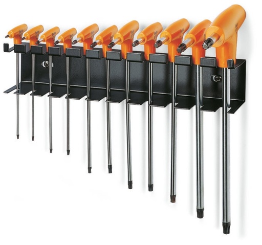 Beta 97TTX/SP – Serie di 11 chiavi maschio piegate con impugnatura per viti con impronta Torx® con supporto